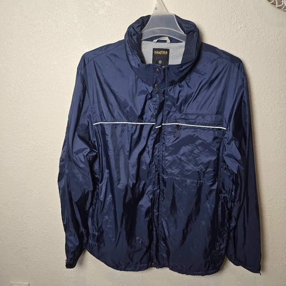 Nautica Competition Rain Jacket Men Size Xl Blue Vented Sailing Coat NIce